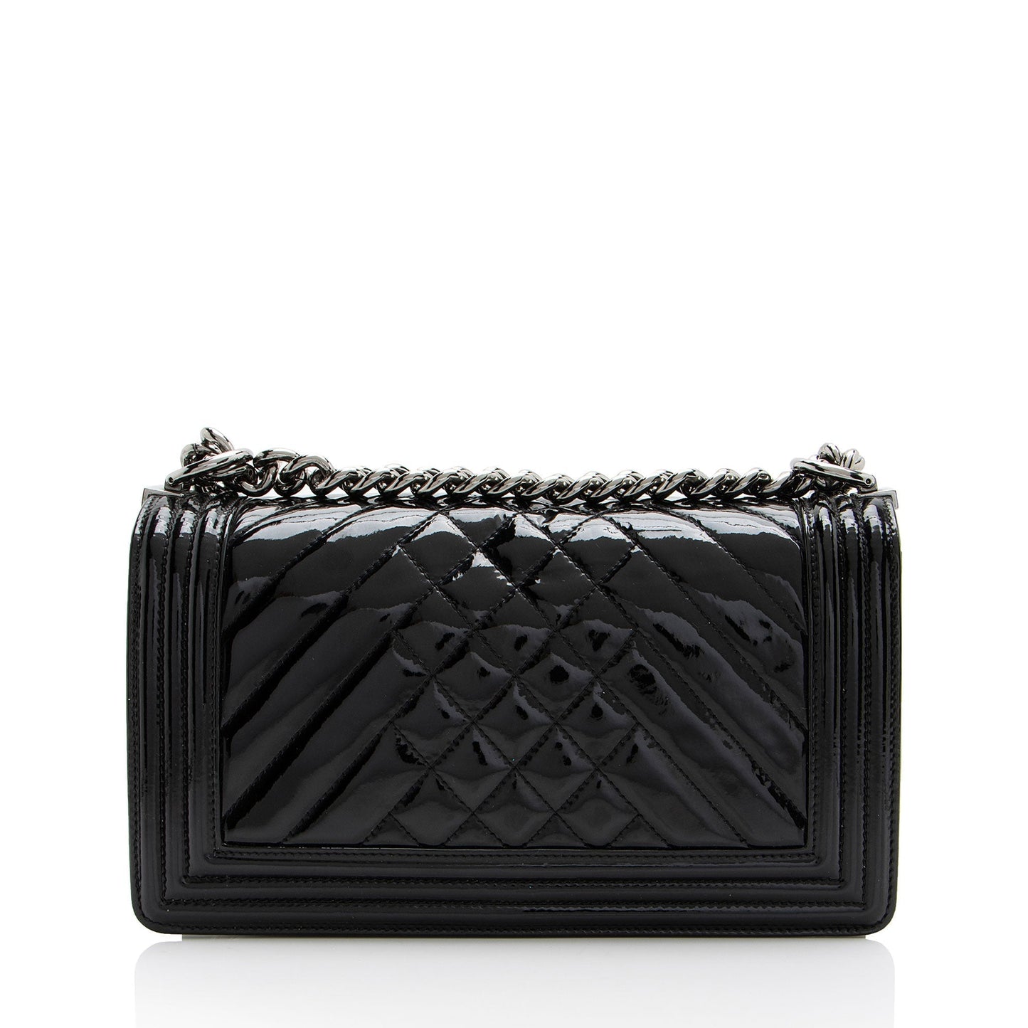 Chanel Chevron Patent Leather Old Medium Boy Bag (SHF-2P3jRA)