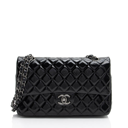Chanel Crumpled Patent Leather Classic Medium Double Flap Bag (SHF-Bt2Jh2)