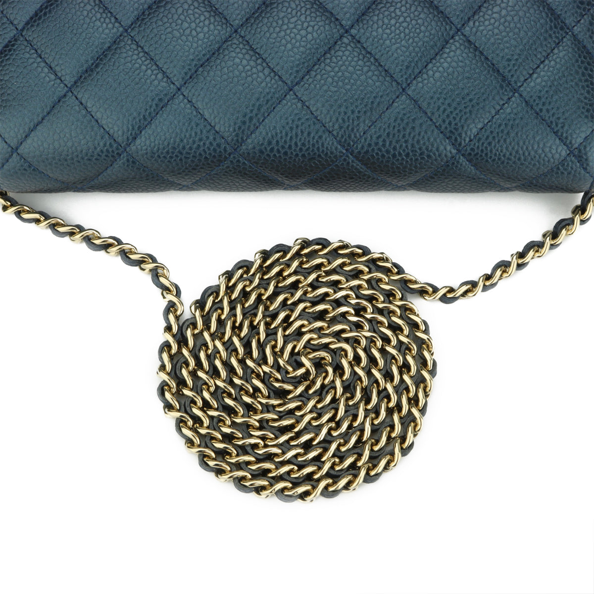 Chanel Wallet On Chain Metallic Iridescent Dark Blue Caviar Light Gold Hardware 2018