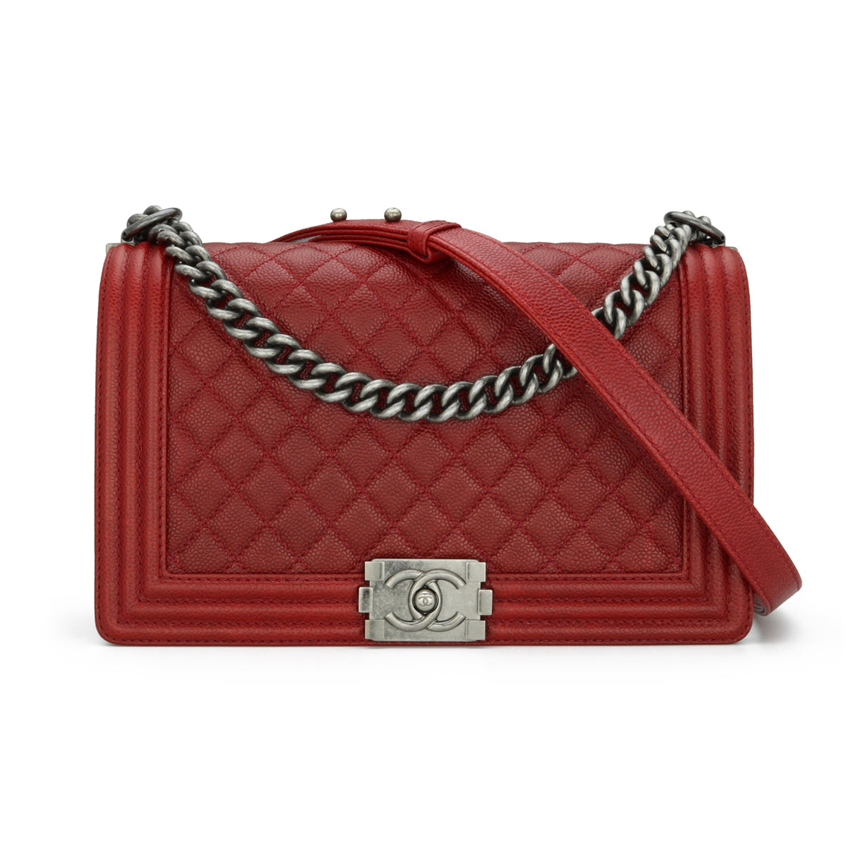 Chanel New Medium Boy Dark Red Caviar Ruthenium Hardware 2014