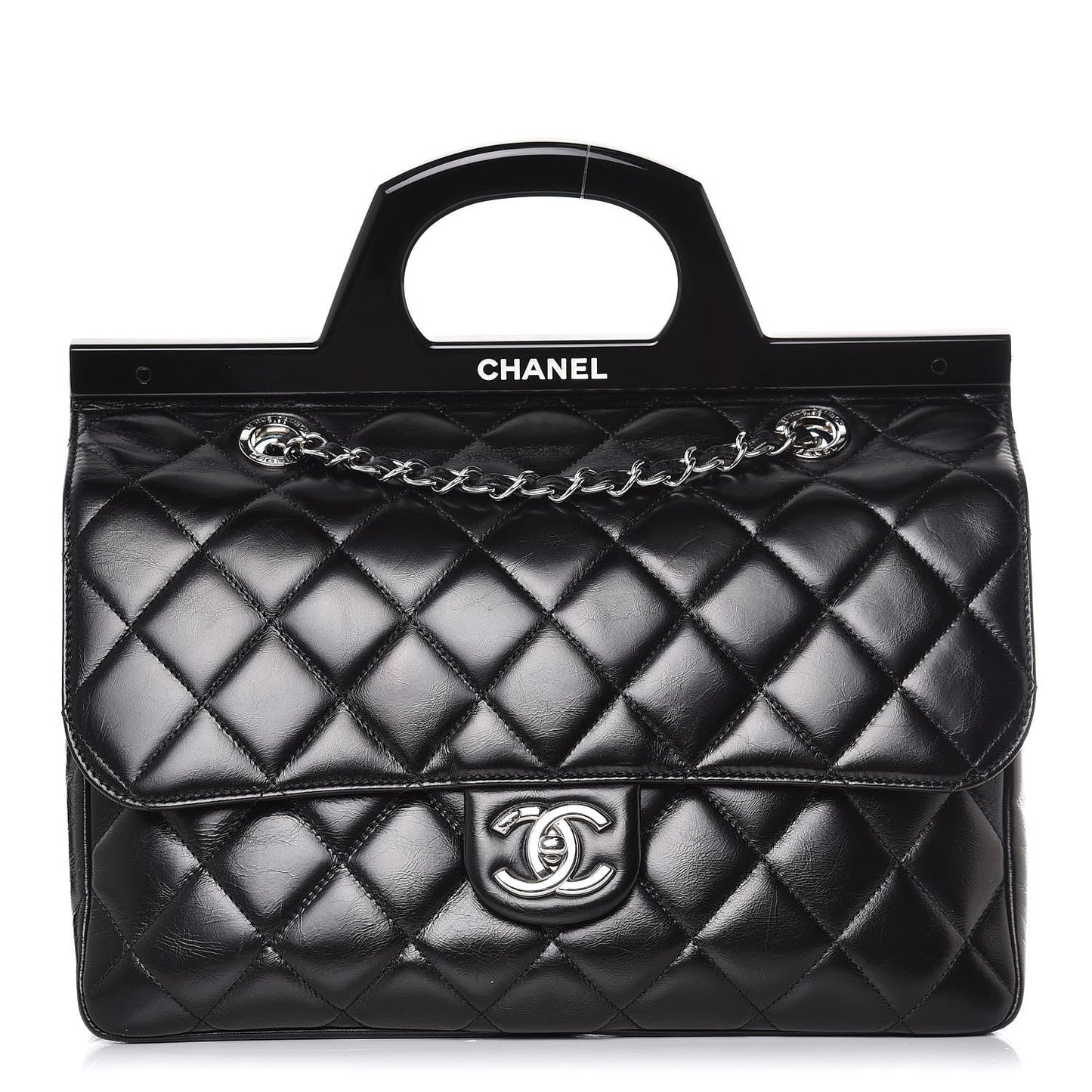 CHANEL Glazed Calfskin Quilted Small CC Delivery Tote