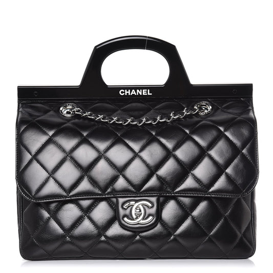 CHANEL Glazed Calfskin Quilted Small CC Delivery Tote