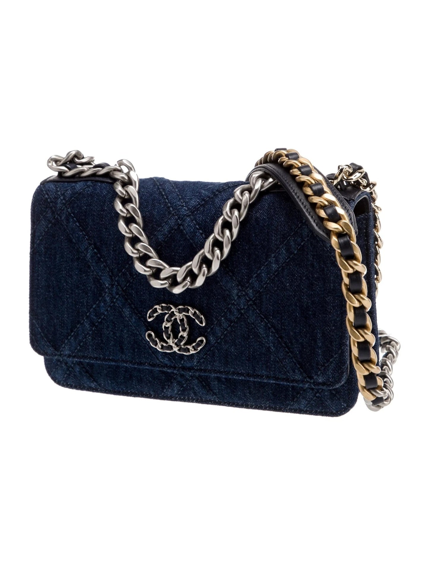 CHANEL DENIM QUILTED CHANEL 19 WALLET ON CHAIN