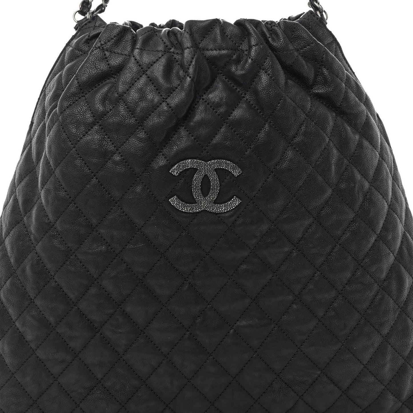 CHANEL GLAZED CAVIAR LEATHER QUILTED LARGE ELASTIC SHOULDER BAG