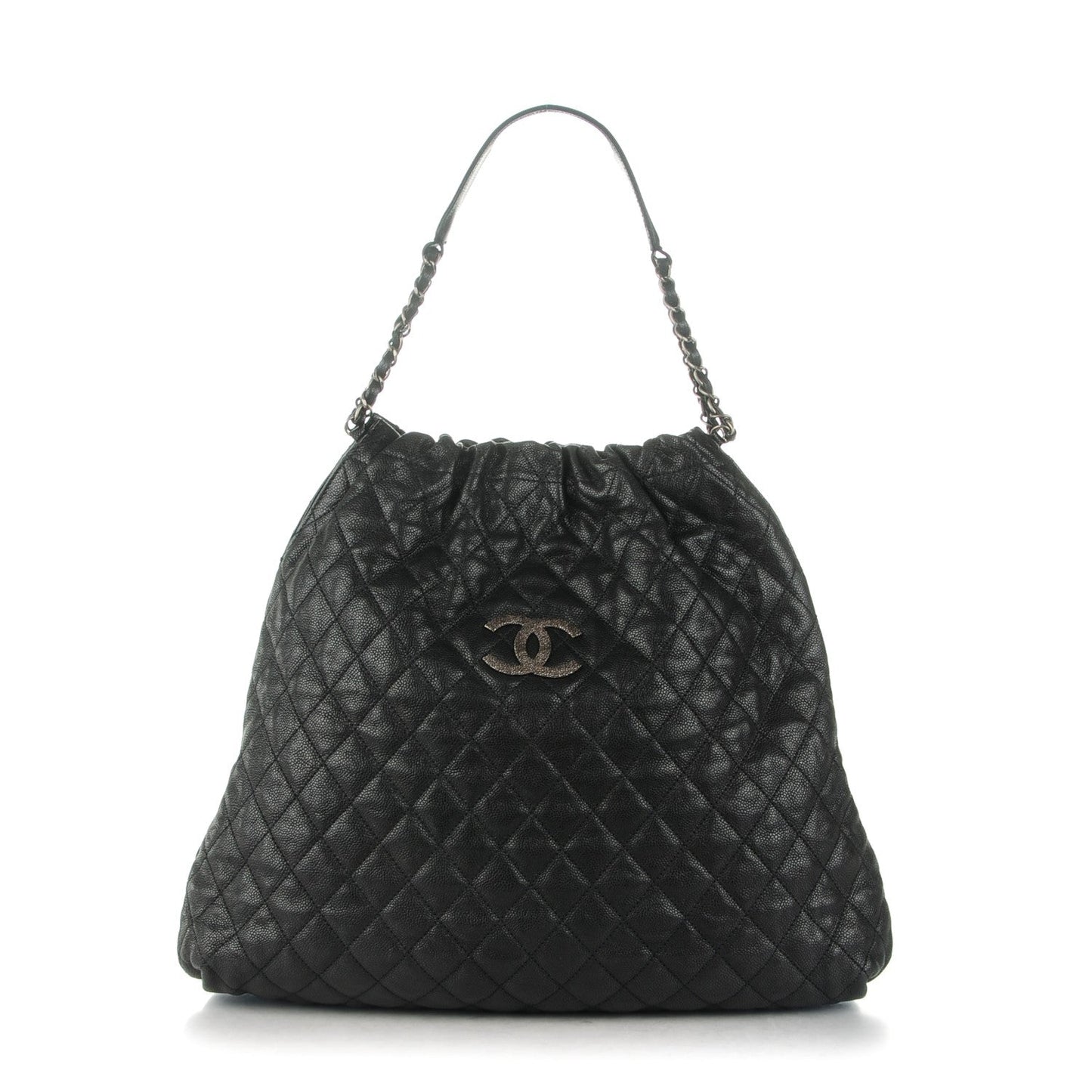 CHANEL GLAZED CAVIAR LEATHER QUILTED LARGE ELASTIC SHOULDER BAG