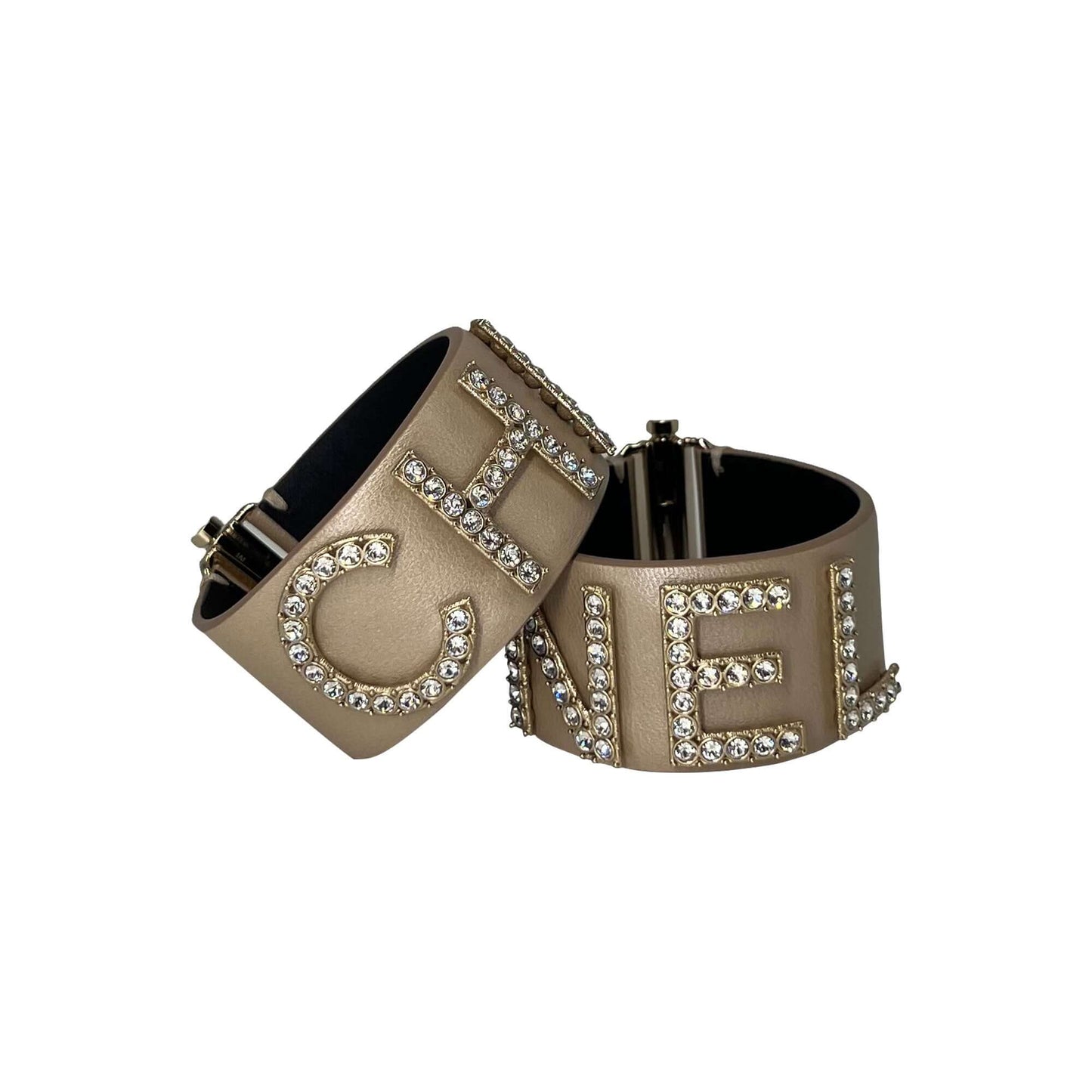 Chanel double leather/crystal bracelets