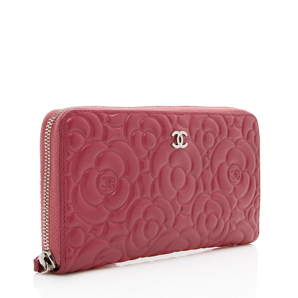 Chanel Lambskin Camellia Zip Wallet (SHF-15991)