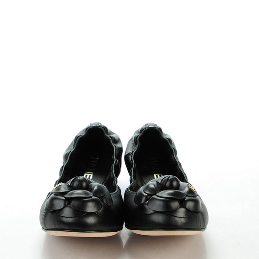 CHANEL LAMBSKIN CC CAMELLIA ELASTIC FLAT BALLERINA SHOES