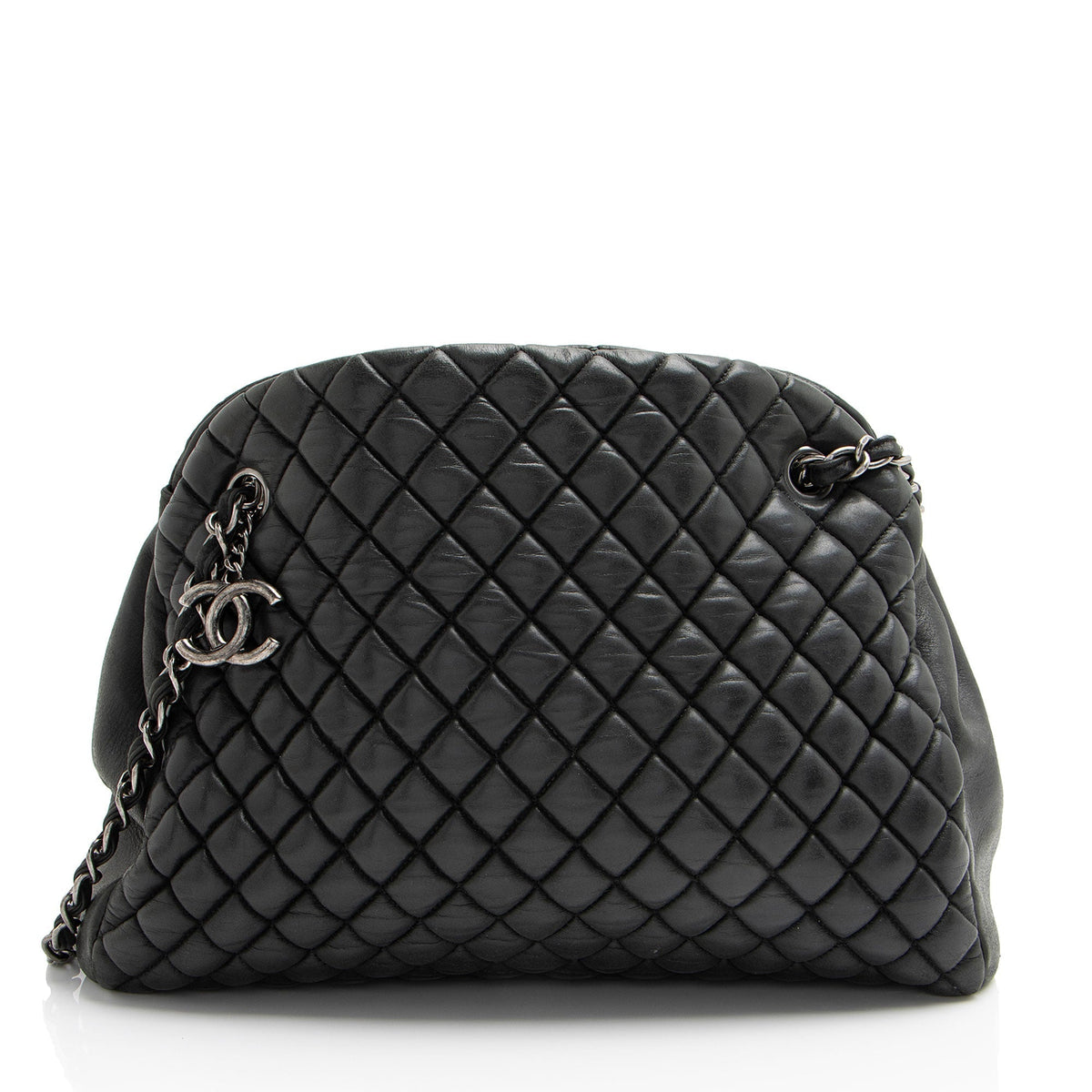 Chanel Lambskin Just Mademoiselle Large Bowler Bag (SHF-6pAwMm)