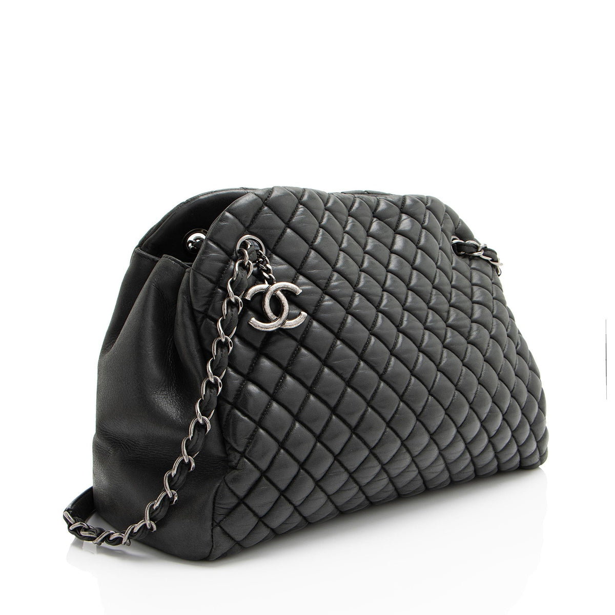 Chanel Lambskin Just Mademoiselle Large Bowler Bag (SHF-6pAwMm)