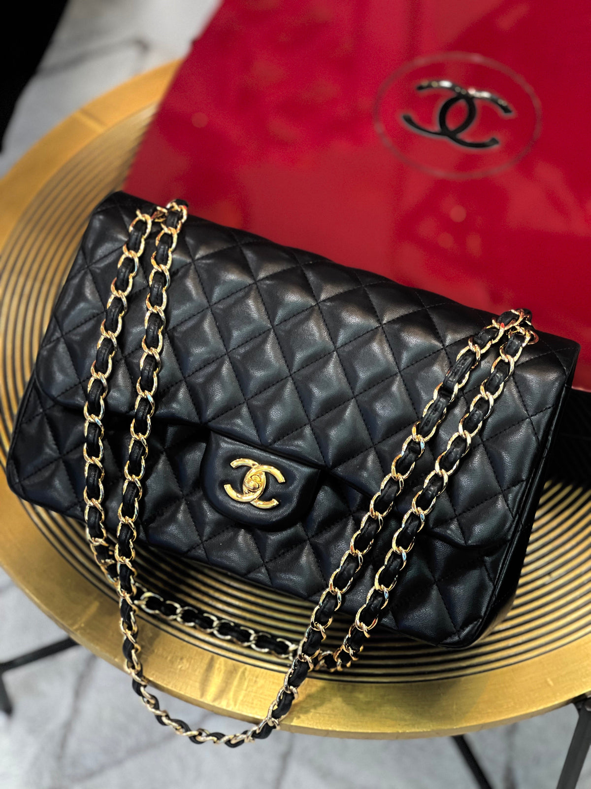 Chanel QUILTED LAMBSKIN DOUBLE FLAP JUMBO Bag