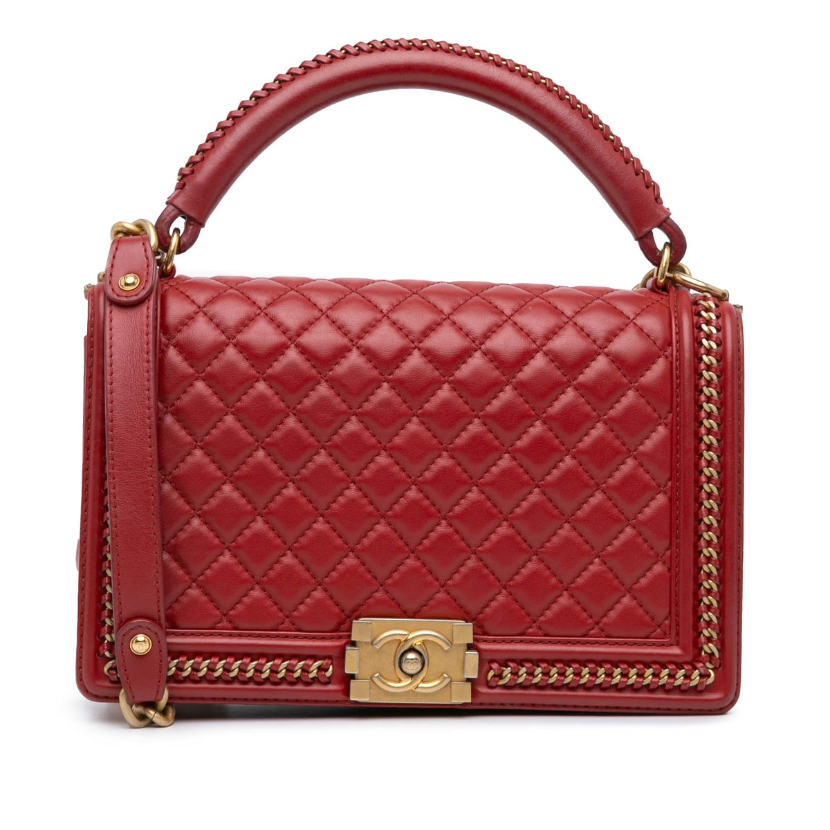 Chanel Large Calfskin Boy Chain Around Top Handle Flap (SHG-PLnRDp)