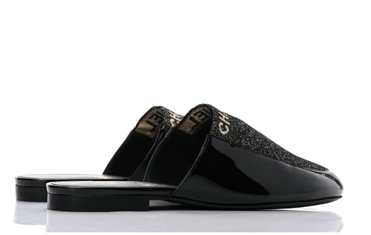 CHANEL PATENT MULES SLIDES