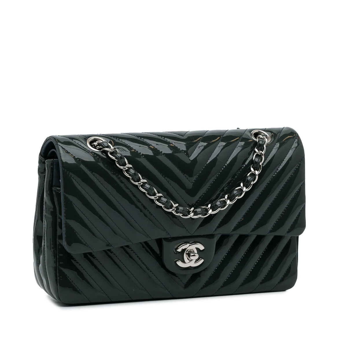 Chanel Medium Chevron Patent Double Flap