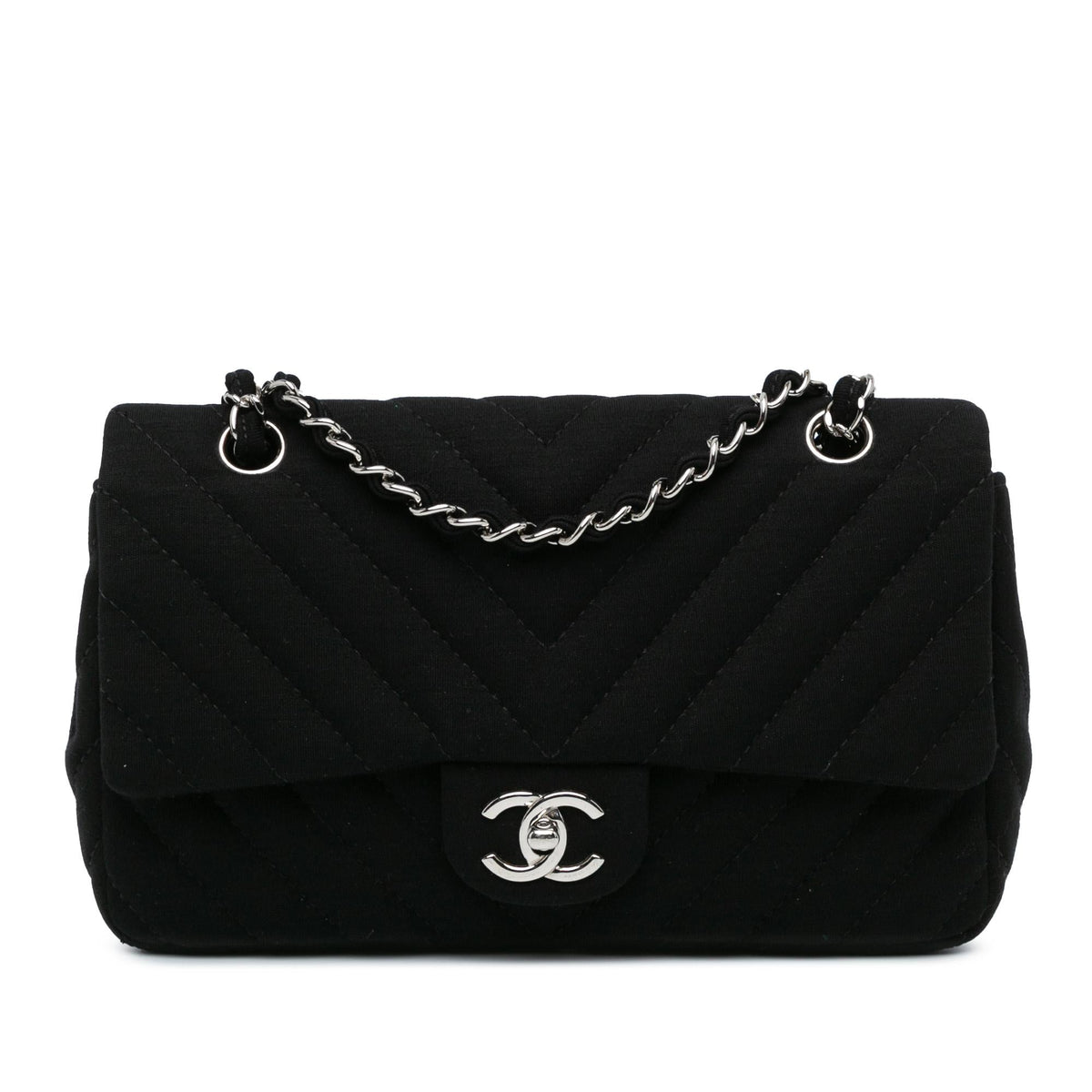 Chanel Medium Chevron Quilted Jersey Single Flap (SHG-ZhE9Mo)