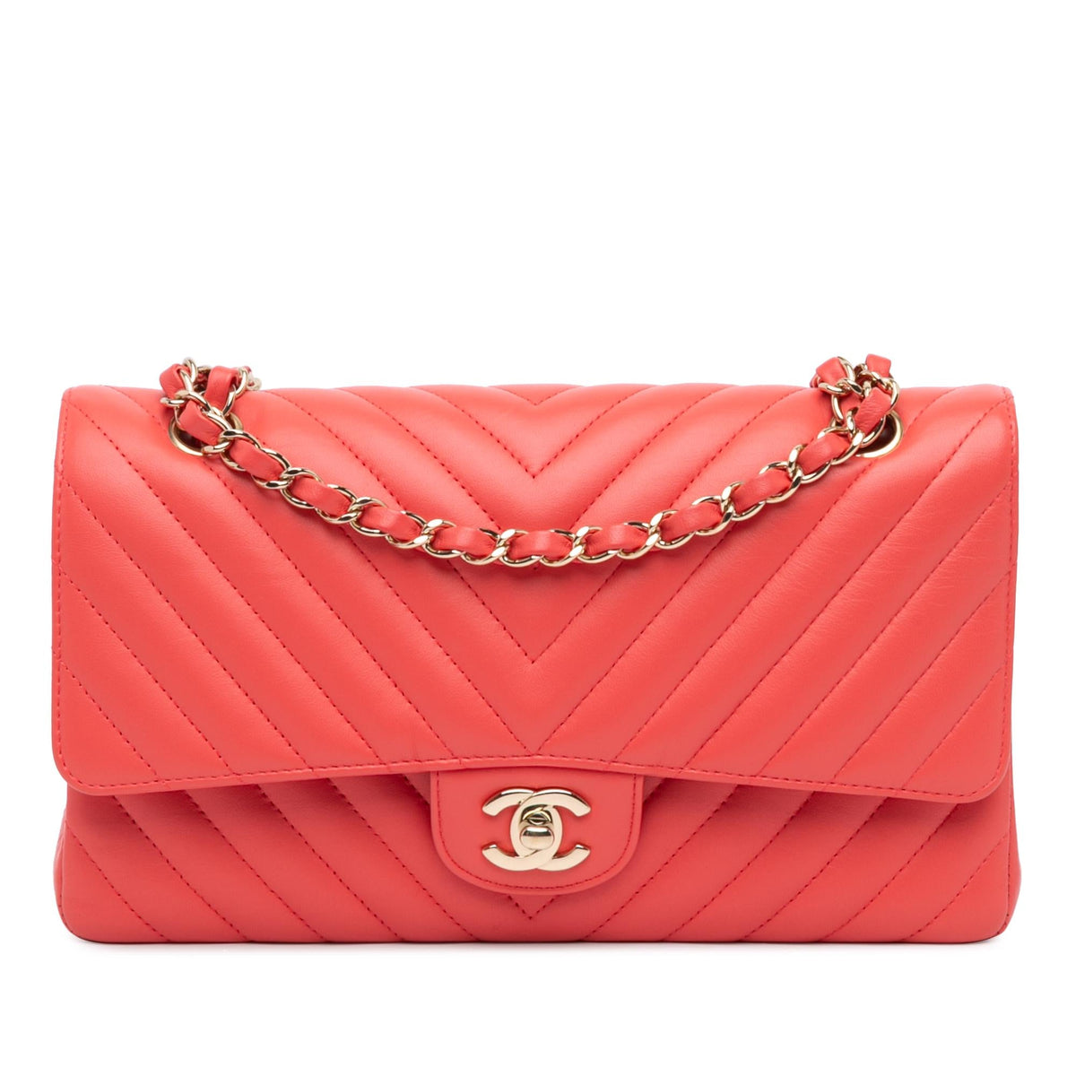 Chanel Medium Classic Chevron Lambskin Double Flap (SHG-pCILyr)