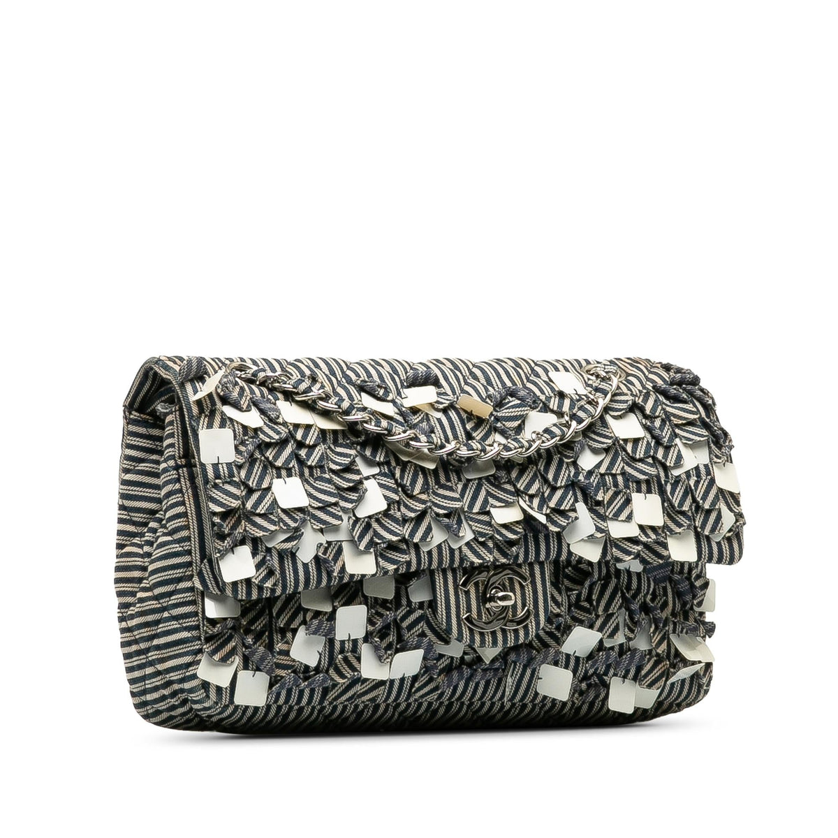 Chanel Medium Cotton Striped Double Flap (SHG-9fCsSP)