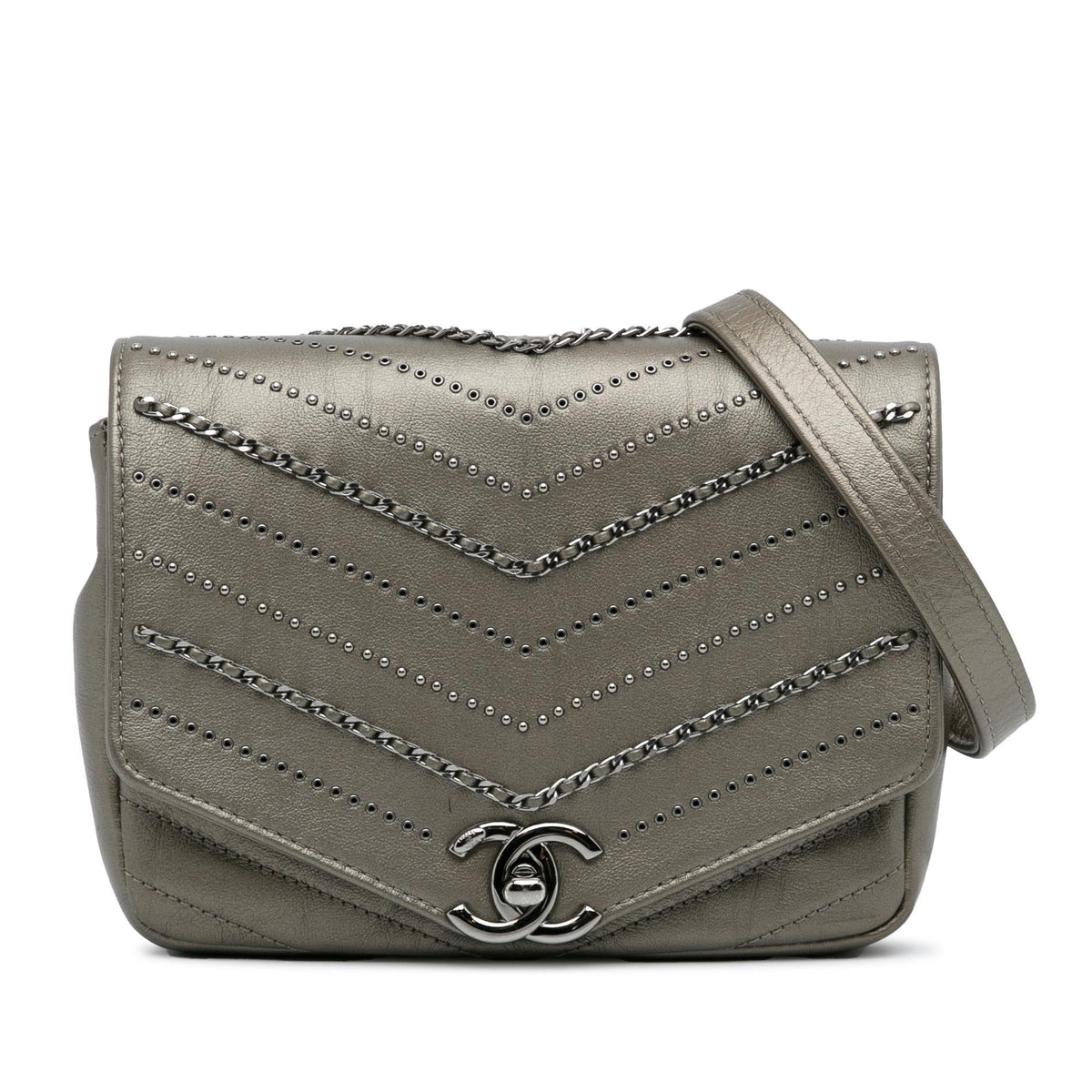 Chanel Mini Embellished Calfskin Chevron Square Envelop Flap (SHG-dq1dJN)