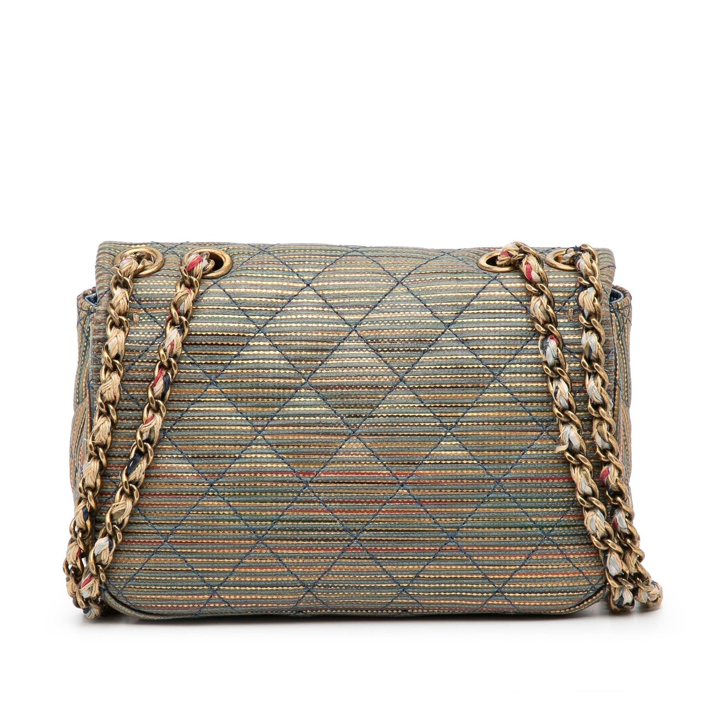 Chanel Mini Metallic Woven Raffia Classic Square Single Flap (SHG-uhzvVf)