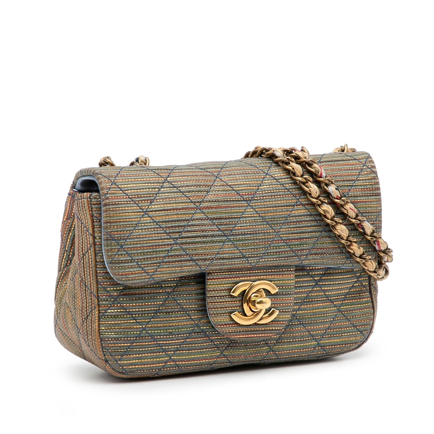 Chanel Mini Metallic Woven Raffia Classic Square Single Flap (SHG-uhzvVf)