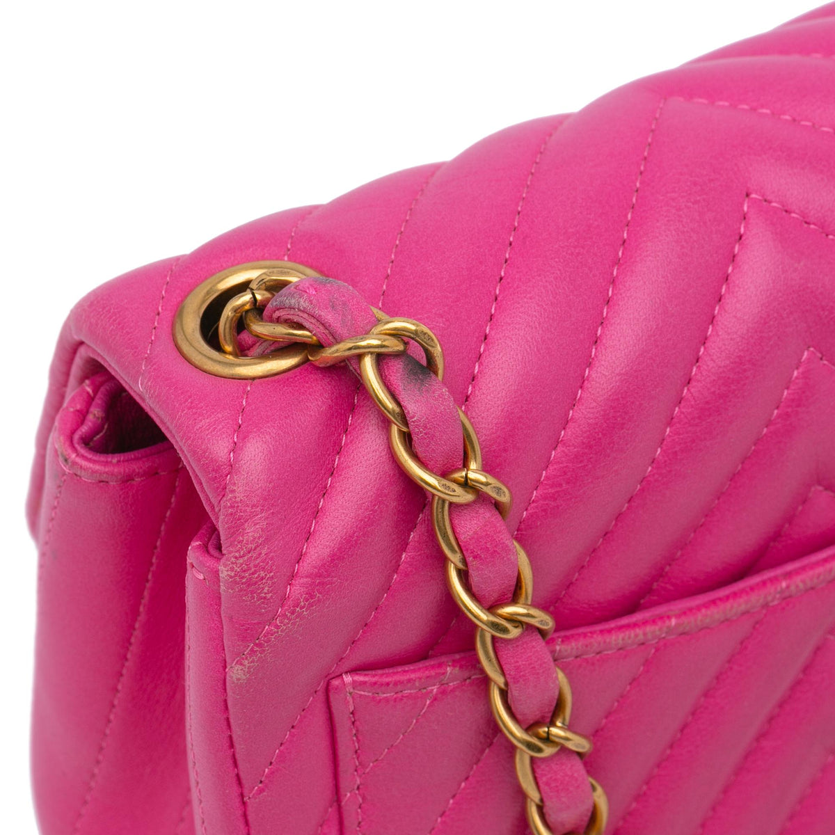 Chanel Mini Square Classic Chevron Lambskin Flap (SHG-Mse1pE)