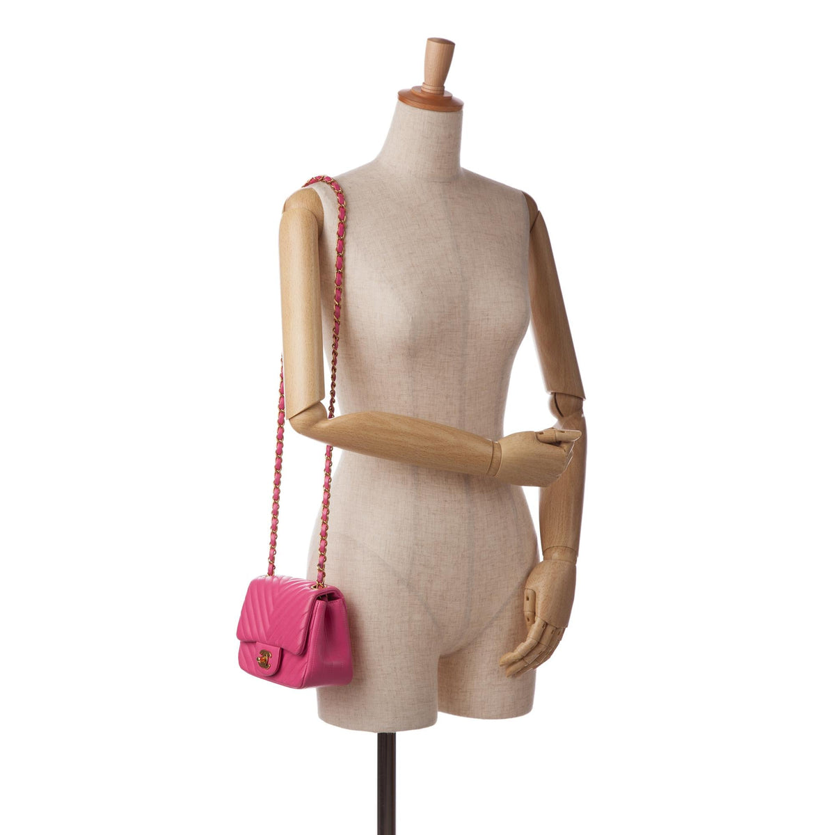 Chanel Mini Square Classic Chevron Lambskin Flap (SHG-Mse1pE)