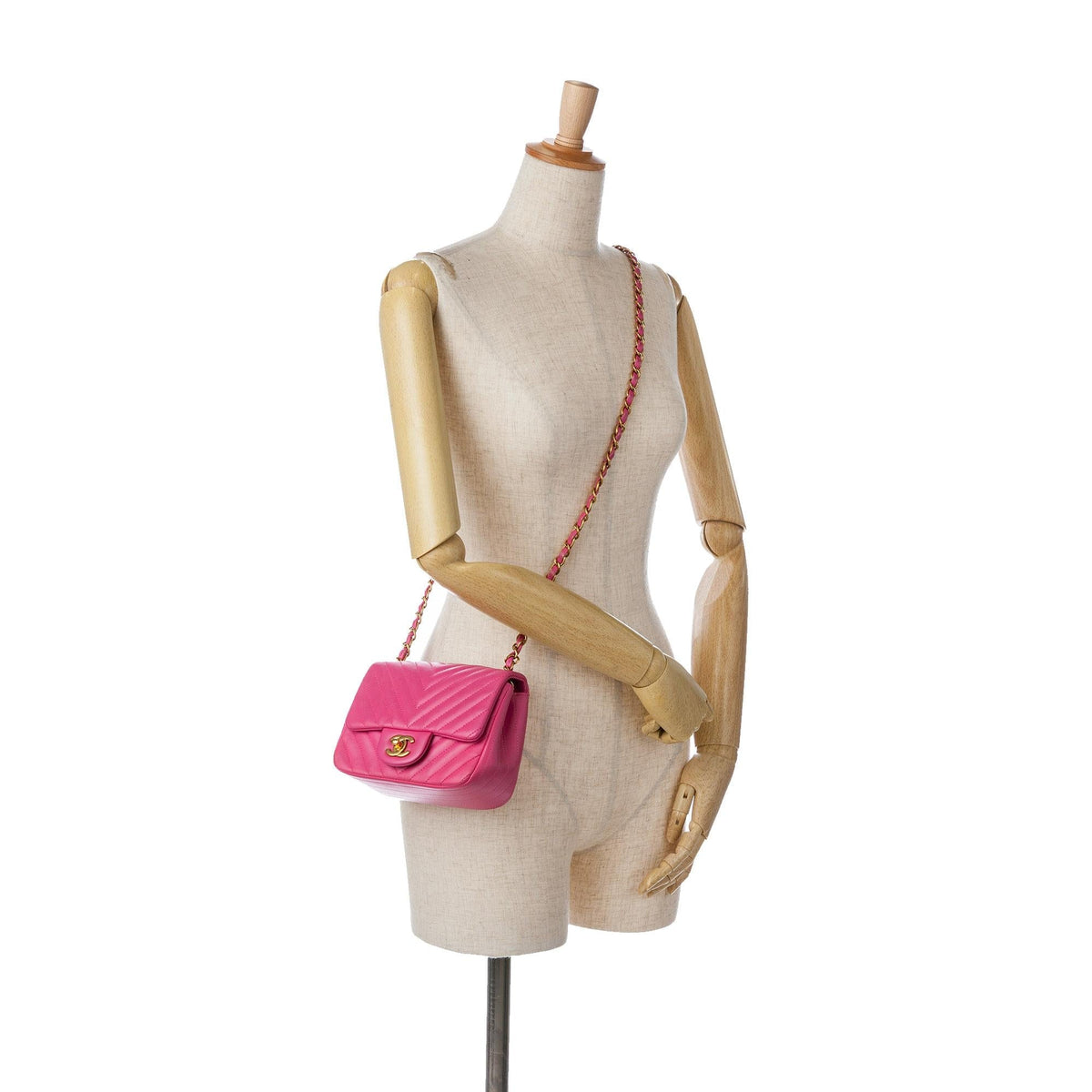 Chanel Mini Square Classic Chevron Lambskin Flap (SHG-8wGObb)