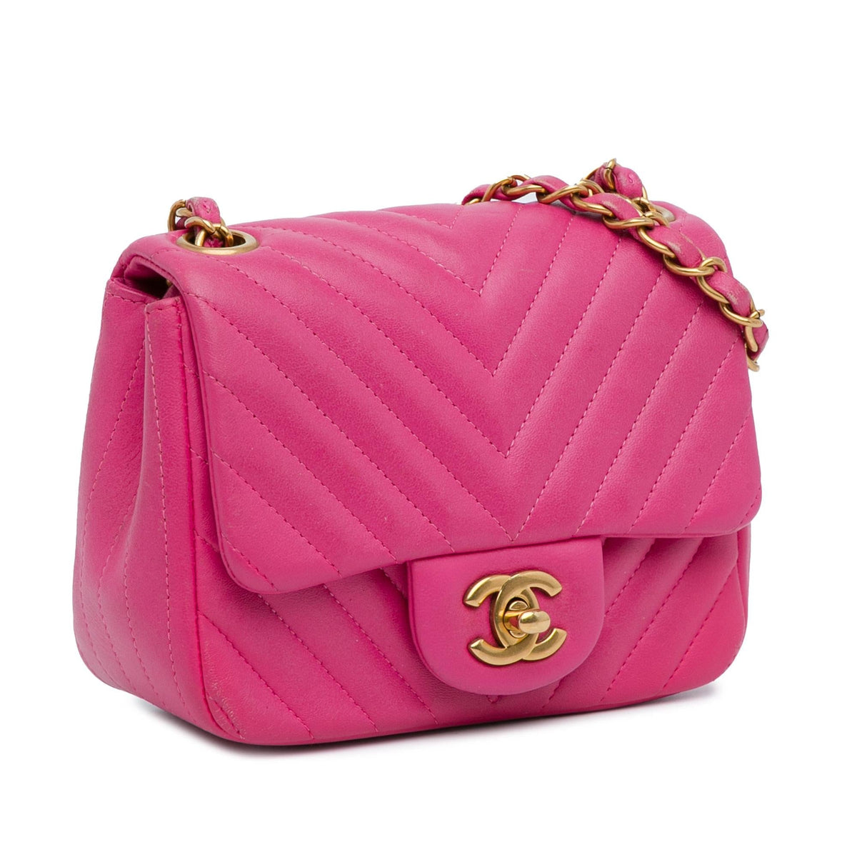 Chanel Mini Square Classic Chevron Lambskin Flap (SHG-8wGObb)