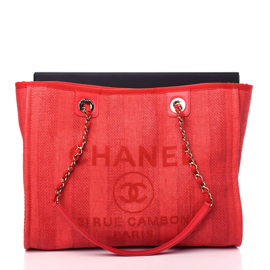 CHANEL Mixed Fibers Striped Deauville Tote