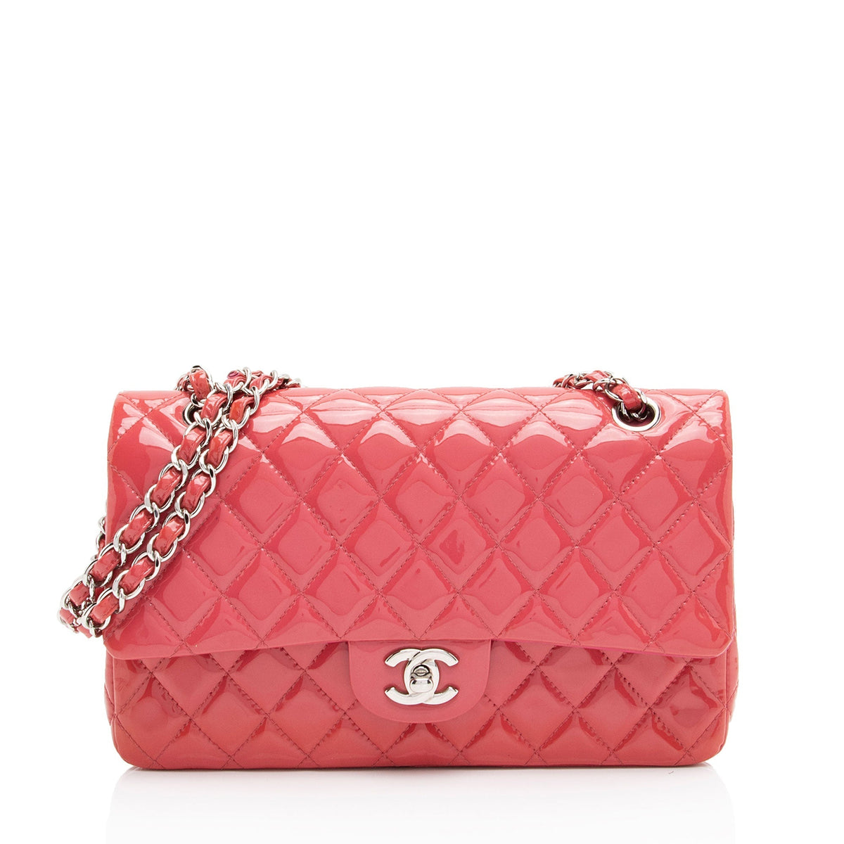 Chanel Patent Leather Classic Medium Double Flap Bag (SHF-4dhv1Q)