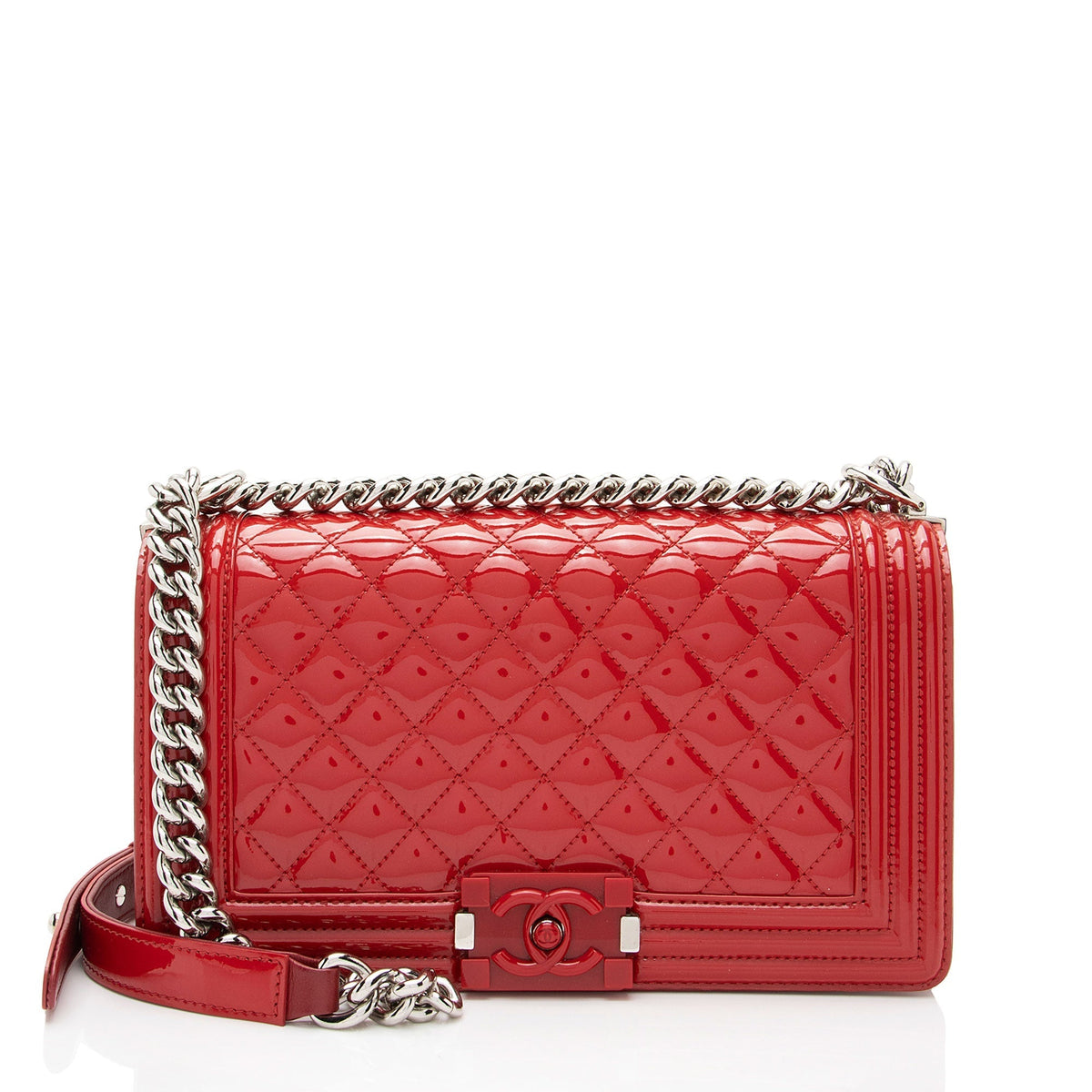 Chanel Patent Leather Plexiglass Old Medium Boy Bag (SHF-Gr7JKz)