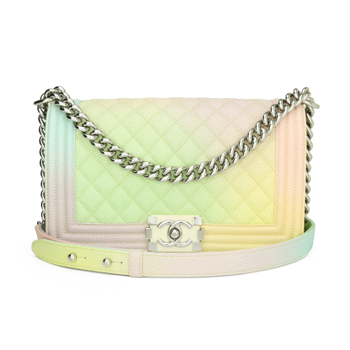 Top Quality Chanel Medium Boy Rainbow Caviar Shiny Silver Hardware 2018