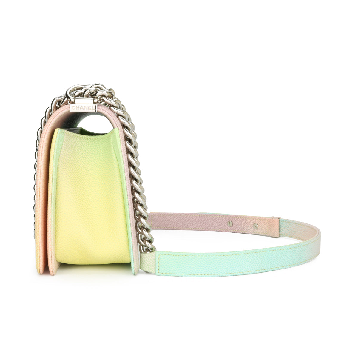 Top Quality Chanel Medium Boy Rainbow Caviar Shiny Silver Hardware 2018