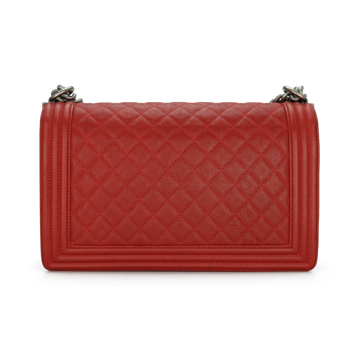 Chanel New Medium Boy Red Caviar Ruthenium Hardware 2016