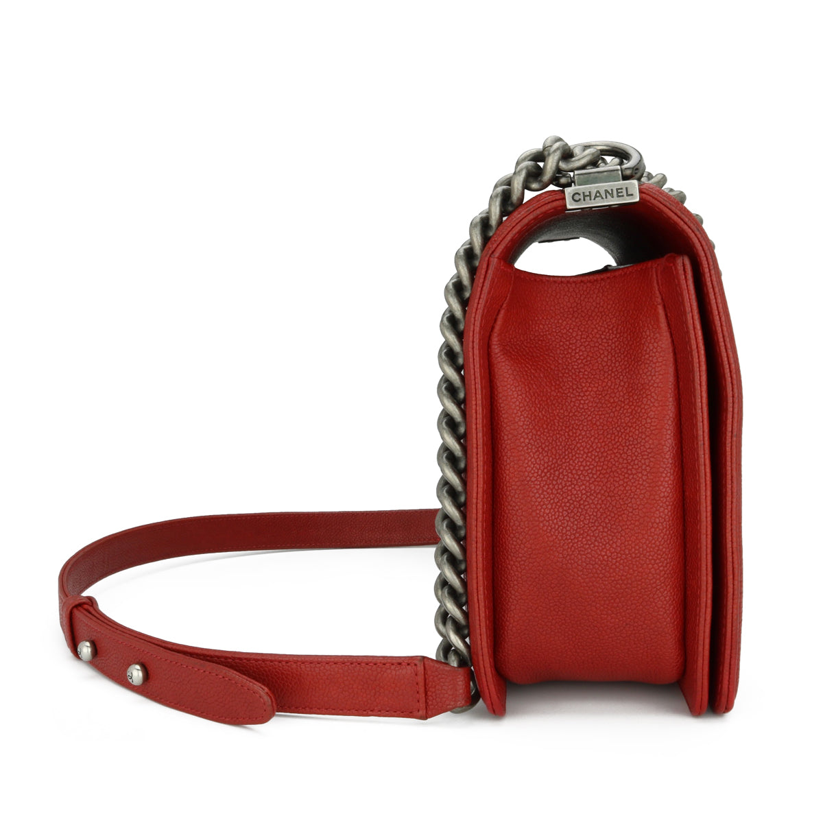Chanel New Medium Boy Red Caviar Ruthenium Hardware 2016
