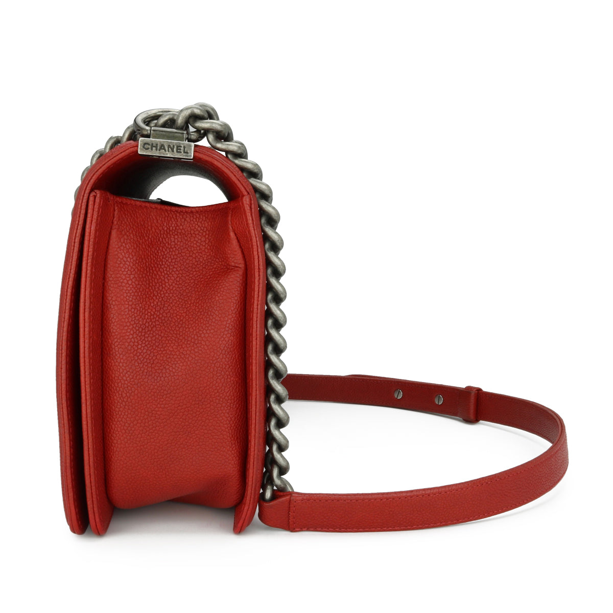 Top Quality Chanel New Medium Boy Red Caviar Ruthenium Hardware 2016