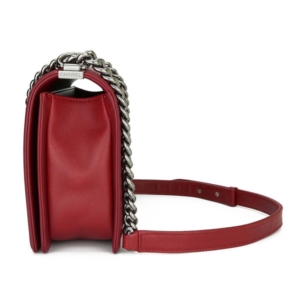 Top Quality Chanel New Medium Chevron Boy Dark Red Embroidered Calfskin Light Gunmetal Hardware 2014