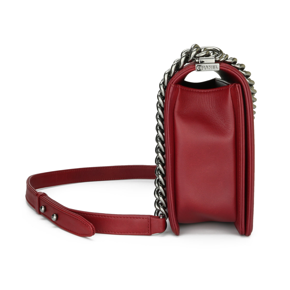 Top Quality Chanel New Medium Chevron Boy Dark Red Embroidered Calfskin Light Gunmetal Hardware 2014