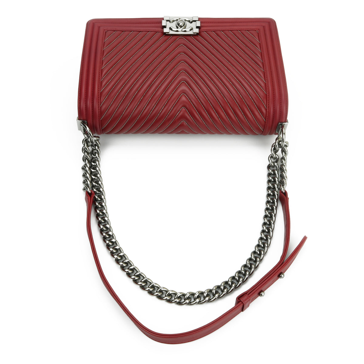 Top Quality Chanel New Medium Chevron Boy Dark Red Embroidered Calfskin Light Gunmetal Hardware 2014