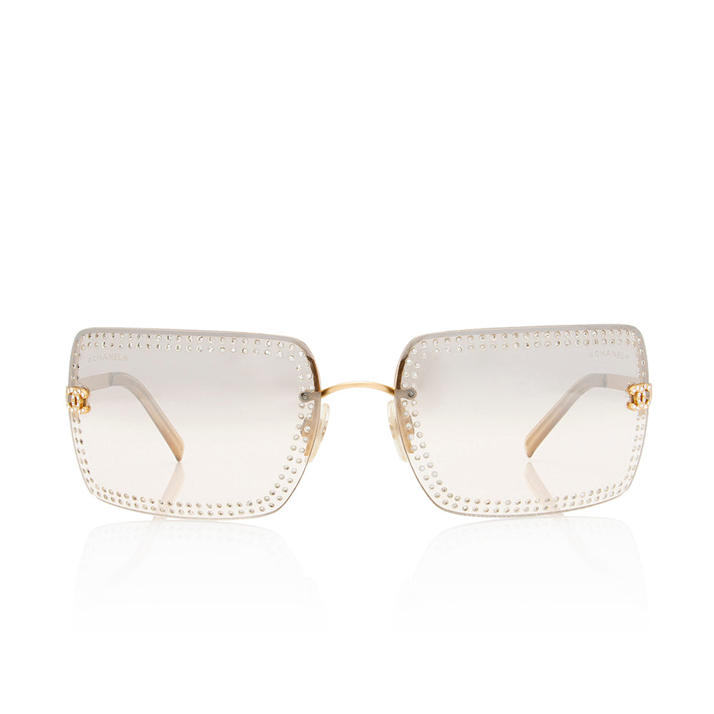 Chanel Rimless Rectangular Crystal Studded CC Sunglasses (SHF-21891)