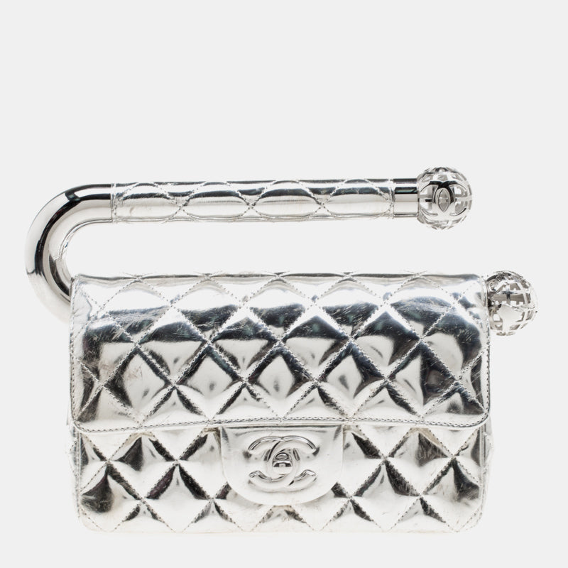 Chanel SILVER QUILTED LEATHER AROUND THE WORLD CLUTCH