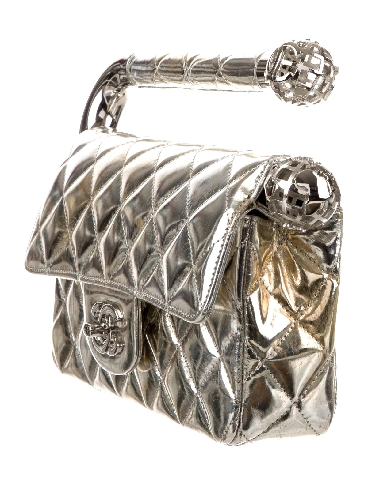 Chanel SILVER QUILTED LEATHER AROUND THE WORLD CLUTCH