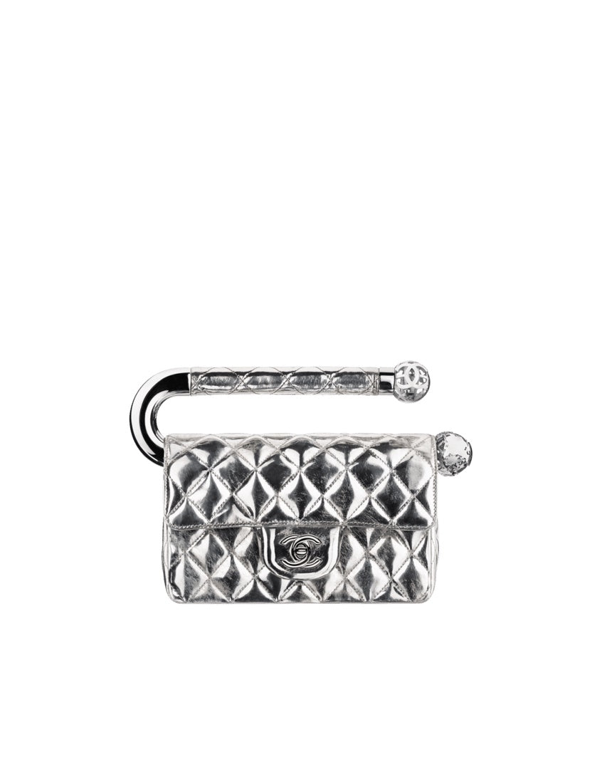 Chanel SILVER QUILTED LEATHER AROUND THE WORLD CLUTCH
