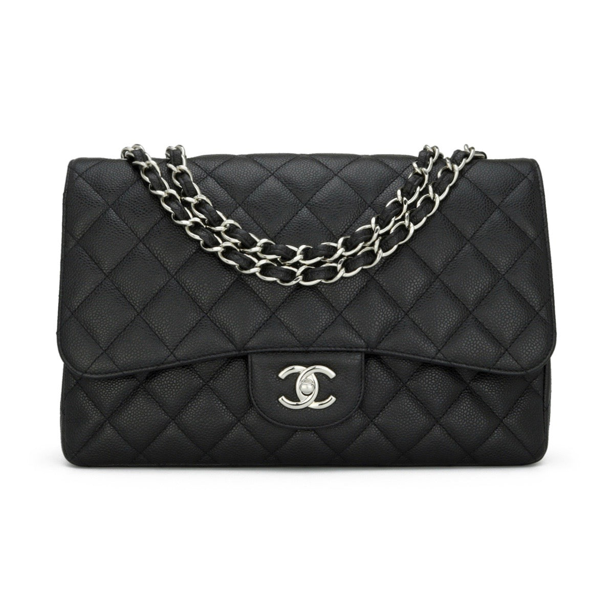 Chanel Single Flap Jumbo Black Caviar Silver Hardware 2010