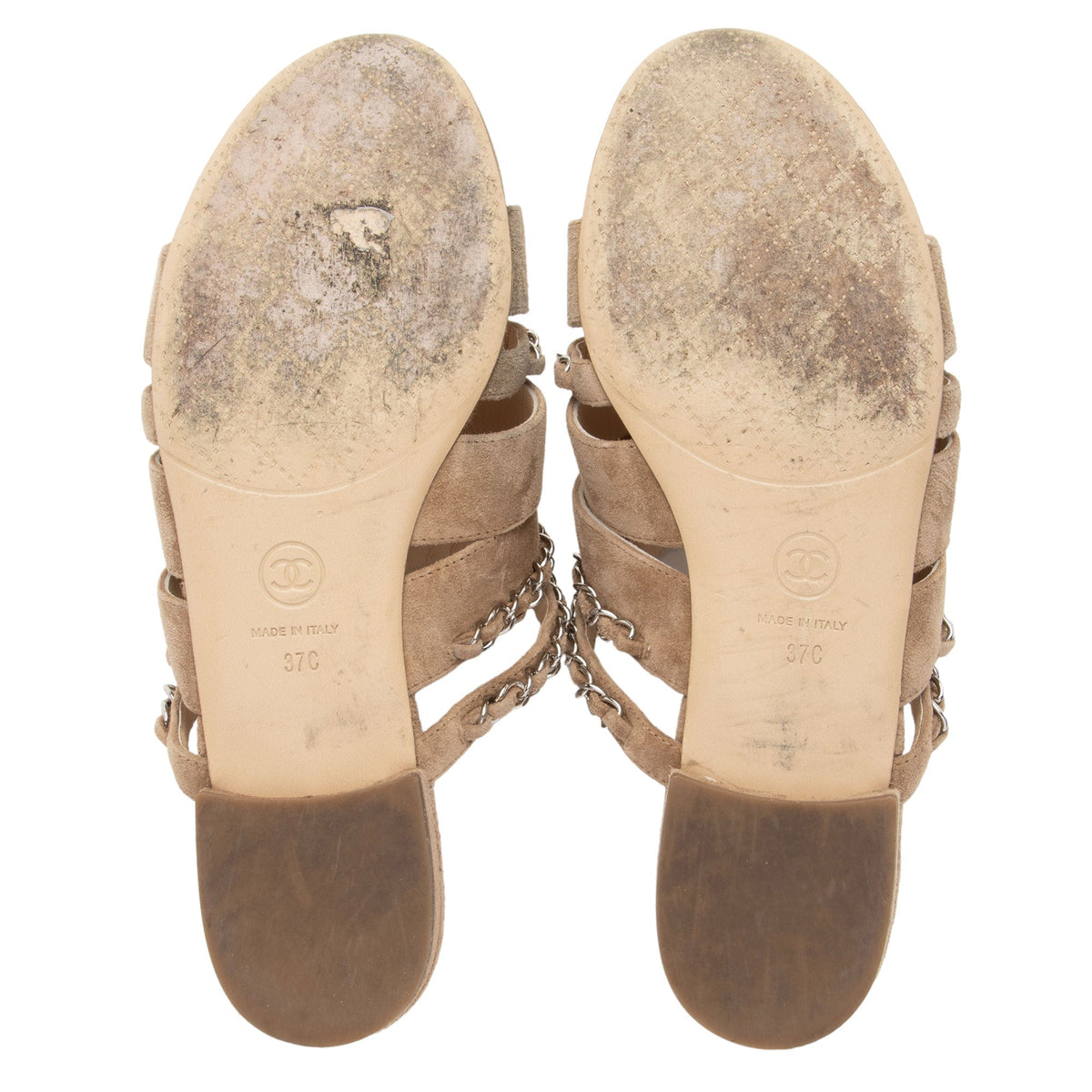 Chanel Suede CC Chain Slide Sandals - Size 7C / 37C (SHF-m1FWC5)