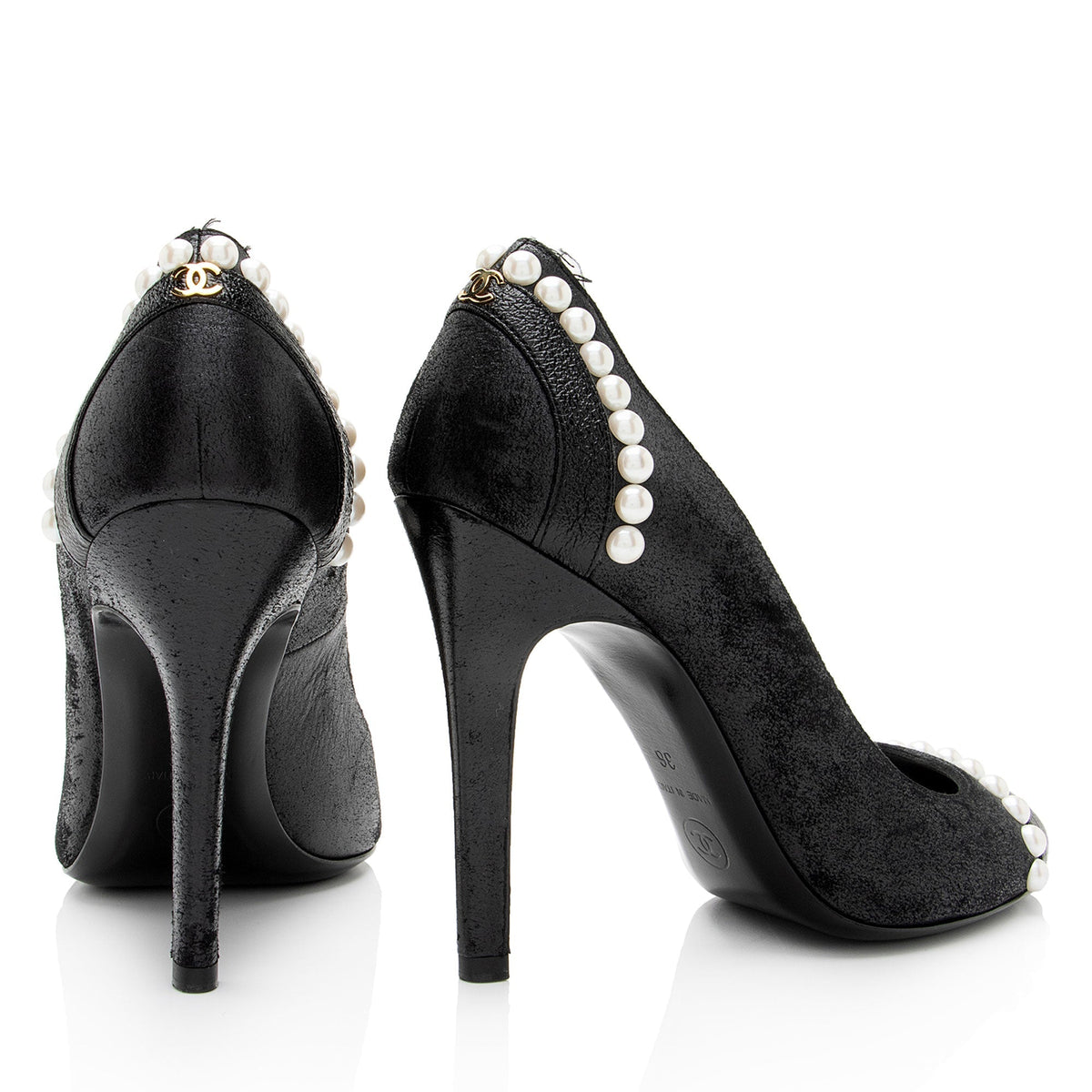 Chanel Suede Pearl CC Pumps - Size 6 / 36