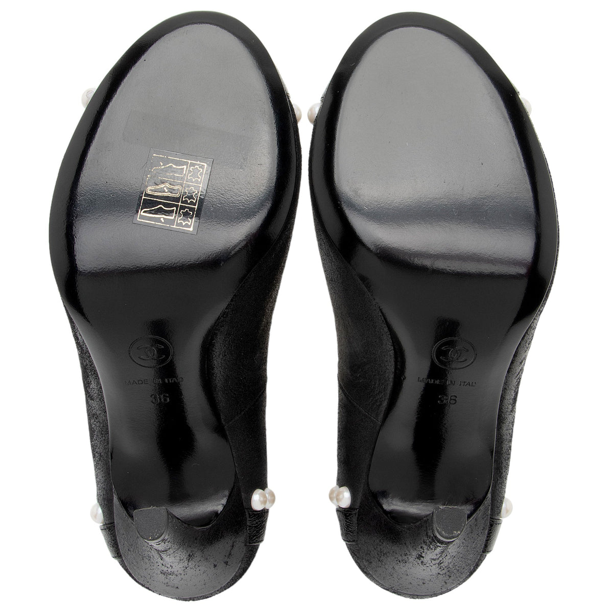 Chanel Suede Pearl CC Pumps - Size 6 / 36