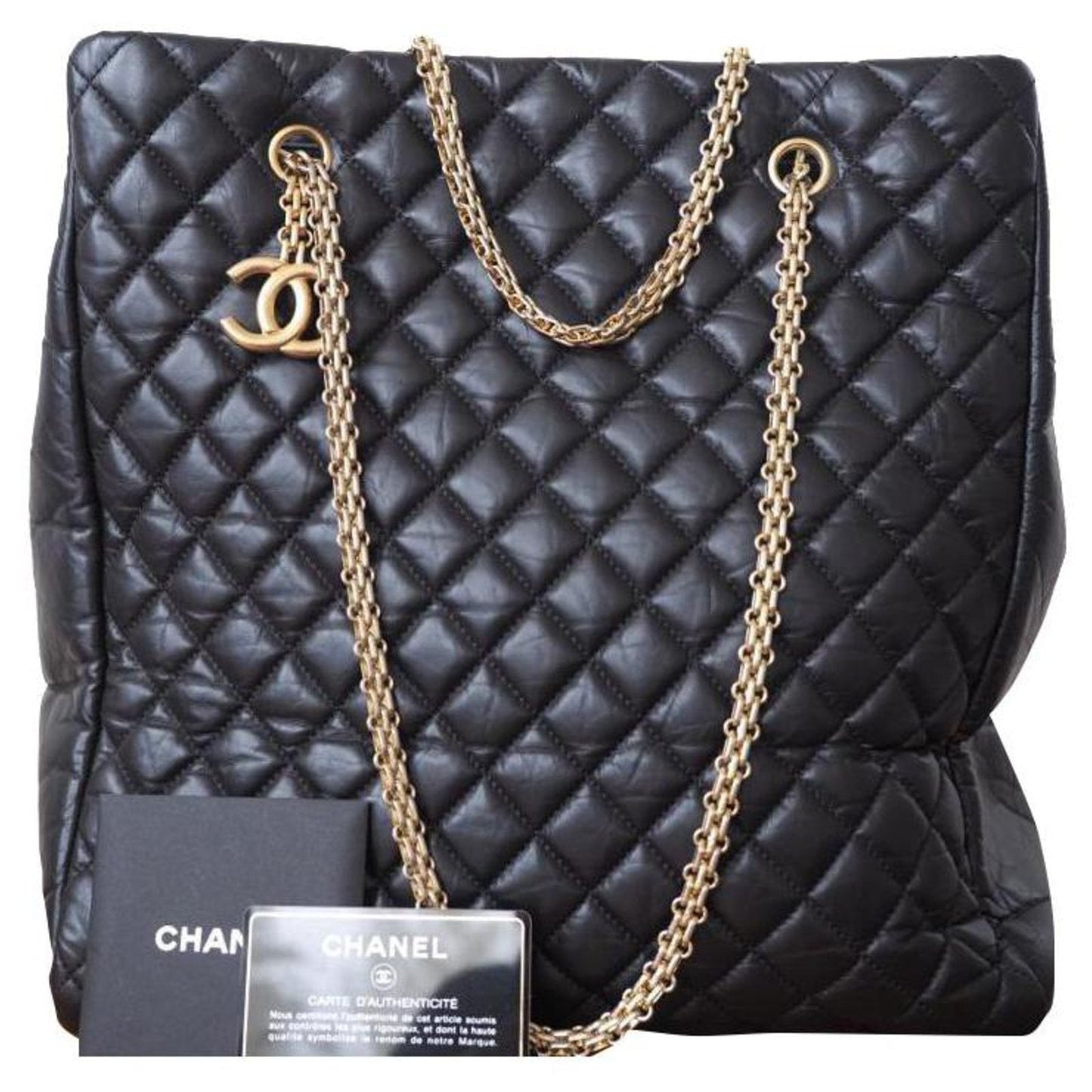 CHANEL QUILTED LEATHER VERTICAL SHOPPING TOTE BAG