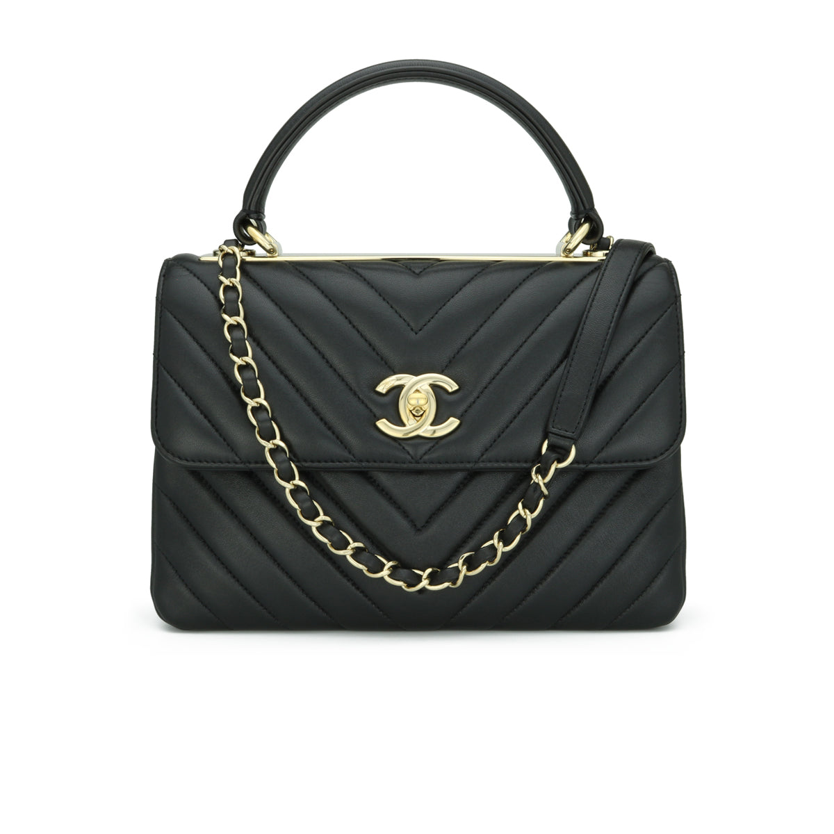 Chanel Trendy CC Chevron Small Black Lambskin Light Gold Hardware 2019