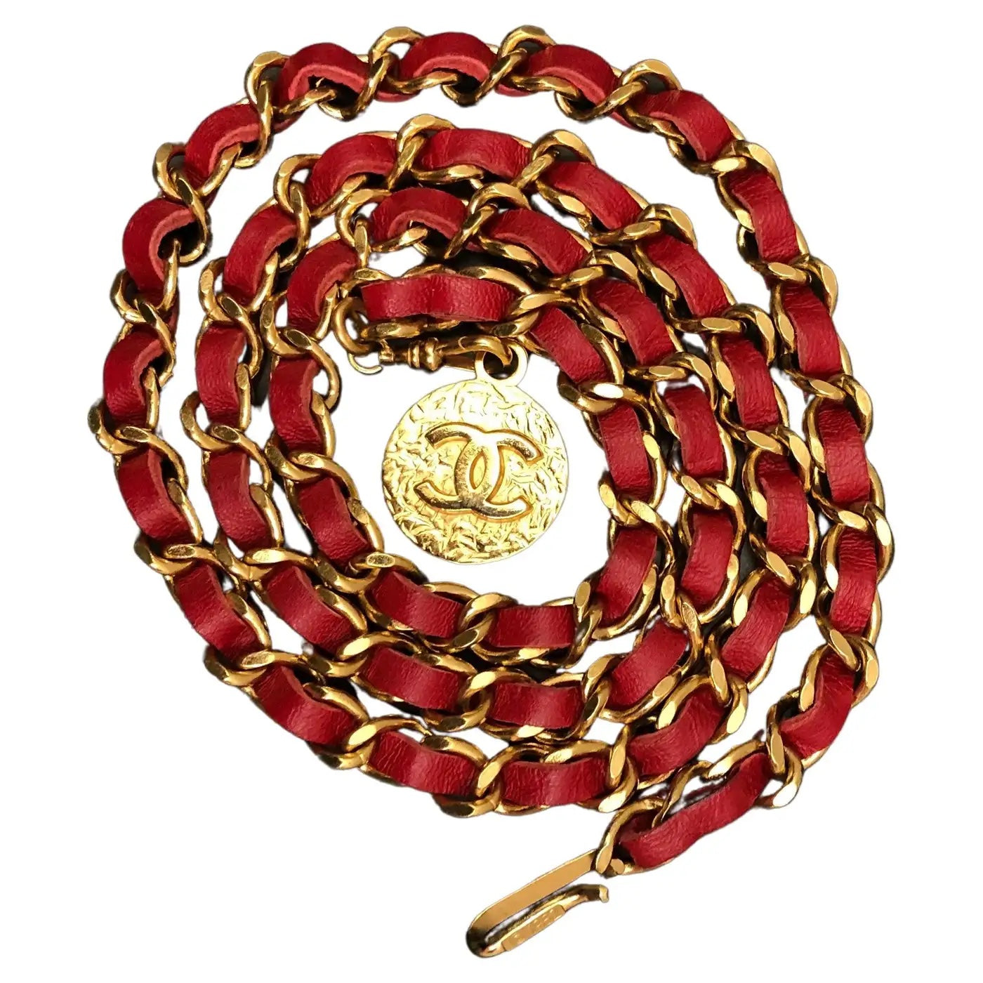 CHANEL CC MEDALLION VINTAGE CHAIN LINK & LEATHER BELT